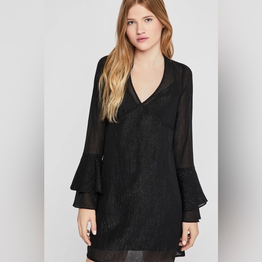 NWT glitter black dress long sleeve, flare sleeve